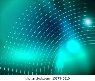 Blue neon circles, abstract circular lines. Glowing circle vector abstract pattern background