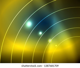 Blue neon circles, abstract circular lines. Glowing circle vector abstract pattern background