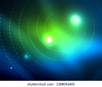 Blue neon circles, abstract circular lines. Glowing circle vector abstract pattern background