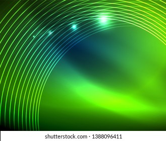Blue neon circles, abstract circular lines. Glowing circle vector abstract pattern background