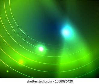 Blue neon circles, abstract circular lines. Glowing circle vector abstract pattern background