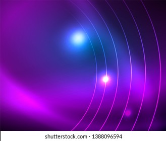 Blue neon circles, abstract circular lines. Glowing circle vector abstract pattern background