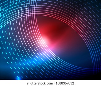 Blue neon circles, abstract circular lines. Glowing circle vector abstract pattern background