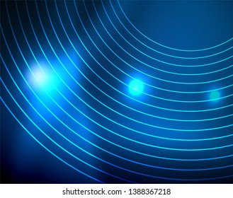 Blue neon circles, abstract circular lines. Glowing circle vector abstract pattern background