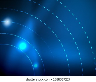 Blue neon circles, abstract circular lines. Glowing circle vector abstract pattern background