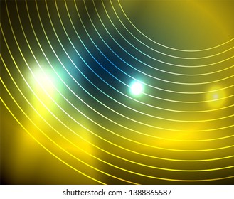 Blue neon circles, abstract circular lines. Glowing circle vector abstract pattern background