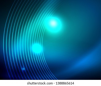 Blue neon circles, abstract circular lines. Glowing circle vector abstract pattern background