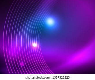 Blue neon circles, abstract circular lines. Glowing circle vector abstract pattern background