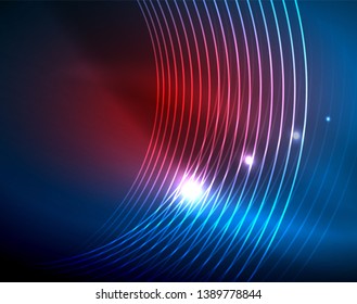 Blue neon circles, abstract circular lines. Glowing circle vector abstract pattern background
