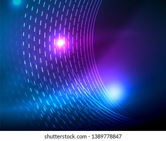 Blue neon circles, abstract circular lines. Glowing circle vector abstract pattern background