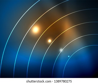 Blue neon circles, abstract circular lines. Glowing circle vector abstract pattern background