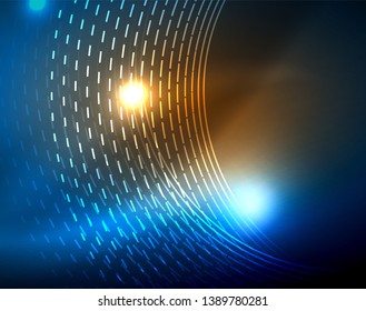 Blue neon circles, abstract circular lines. Glowing circle vector abstract pattern background