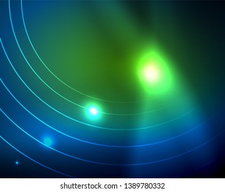 Blue neon circles, abstract circular lines. Glowing circle vector abstract pattern background