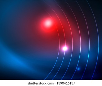 Blue neon circles, abstract circular lines. Glowing circle vector abstract pattern background