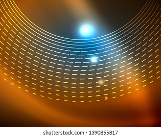 Blue neon circles, abstract circular lines. Glowing circle vector abstract pattern background