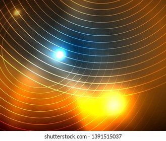 Blue neon circles, abstract circular lines. Glowing circle vector abstract pattern background