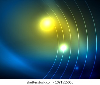 Blue neon circles, abstract circular lines. Glowing circle vector abstract pattern background