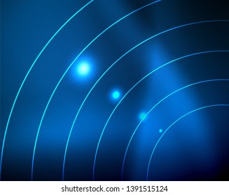 Blue neon circles, abstract circular lines. Glowing circle vector abstract pattern background