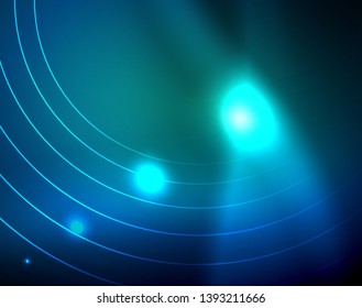 Blue neon circles, abstract circular lines. Glowing circle vector abstract pattern background
