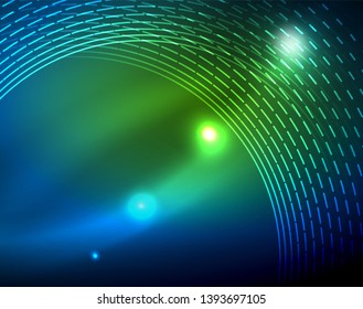 Blue neon circles, abstract circular lines. Glowing circle vector abstract pattern background