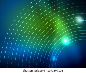 Blue neon circles, abstract circular lines. Glowing circle vector abstract pattern background