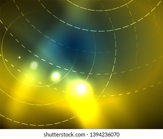 Blue neon circles, abstract circular lines. Glowing circle vector abstract pattern background
