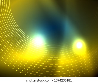 Blue neon circles, abstract circular lines. Glowing circle vector abstract pattern background
