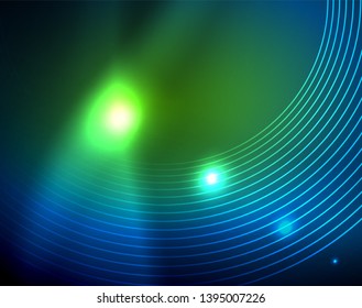 Blue neon circles, abstract circular lines. Glowing circle vector abstract pattern background