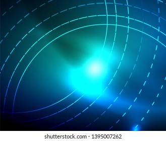 Círculos de neón azul, líneas circulares abstractas. Fondo de patrón abstracto del vector de círculo brillante
