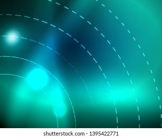 Blue neon circles, abstract circular lines. Glowing circle vector abstract pattern background