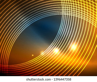 Blue neon circles, abstract circular lines. Glowing circle vector abstract pattern background