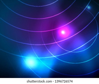 Blue neon circles, abstract circular lines. Glowing circle vector abstract pattern background