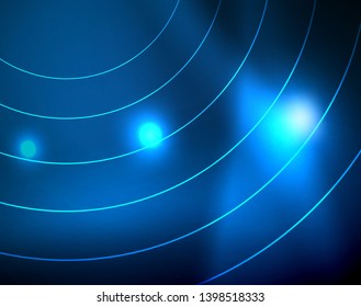 Blue neon circles, abstract circular lines. Glowing circle vector abstract pattern background