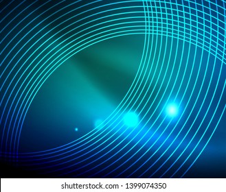 Círculos de neón azul, líneas circulares abstractas. Fondo de patrón abstracto del vector de círculo brillante