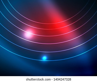 Blue neon circles, abstract circular lines. Glowing circle vector abstract pattern background