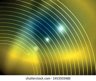 Blue neon circles, abstract circular lines. Glowing circle vector abstract pattern background