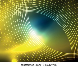 Blue neon circles, abstract circular lines. Glowing circle vector abstract pattern background
