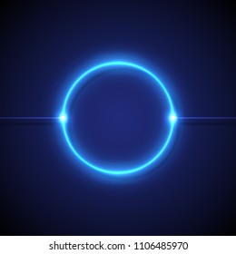 Blue neon circular lights on a dark background. Vector illustration