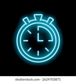 Blue neon clock glowing in the dark, showing the time passing by