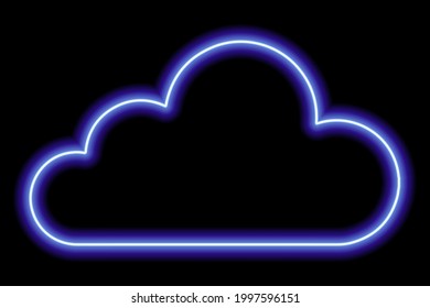 Blue neon cloud on a black background. Linear contour. Weather. Vector illustration