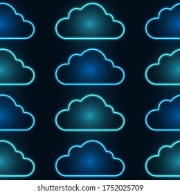 Blue neon cloud pattern, vector illustration.