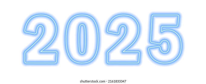 Blue neon colored 2025 year isolated on white. Vector illustration