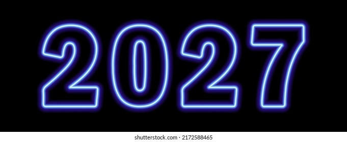 Blue neon colored 2027 year on black background. Vector illustration