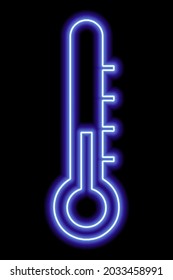 Blue neon contour of a outdoor thermometer. Air temperature measurement. Weather and climate concept. Vector illustration