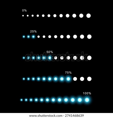 blue neon dot loading progress bar for technology app interface