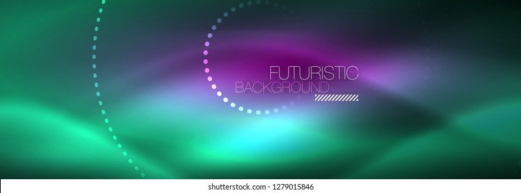 Blue neon dotted circles abstract background, technology energy, vector illustration
