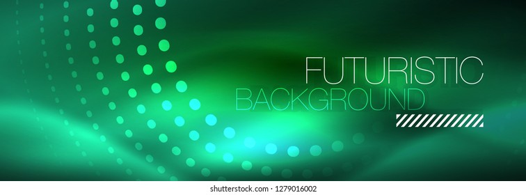 Blue neon dotted circles abstract background, technology energy, vector illustration