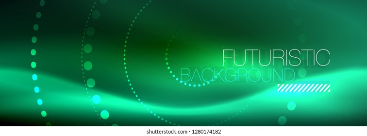 Blue neon dotted circles abstract background, technology energy, vector illustration