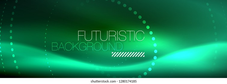 Blue neon dotted circles abstract background, technology energy, vector illustration