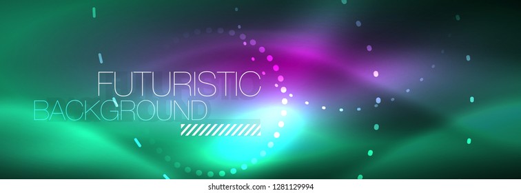 Blue neon dotted circles abstract background, technology energy, vector illustration